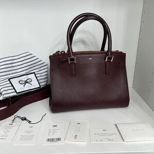 Anya Hinchmarch Ebury Burgundy Leather 2 ways Handbag Tote Authentic Italy